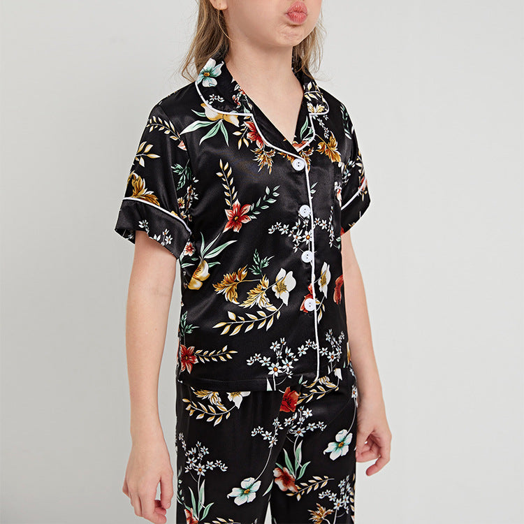 Black Floral Print Kids' Pajamas