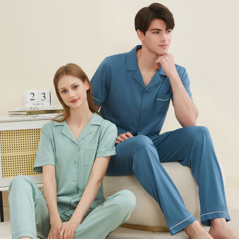 Women's Notched Collar Couple Pajama Set