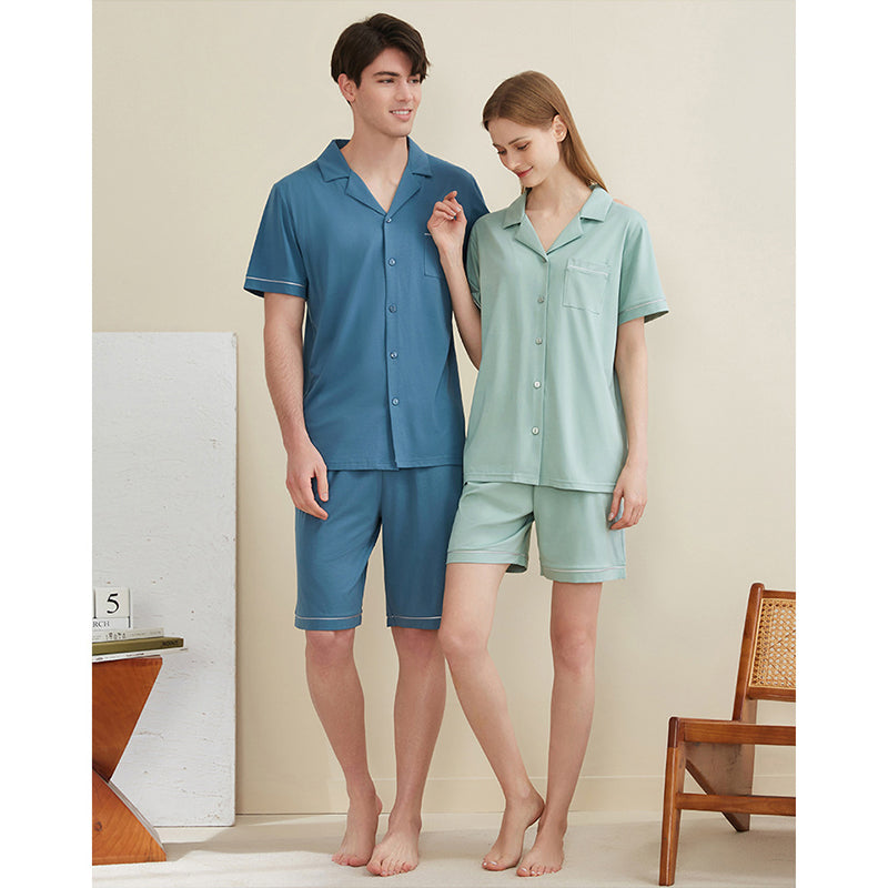 Women's Notched Collar Couple Short Pajama Set