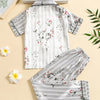 Silver Stripe & Floral Print Kids' Pajamas