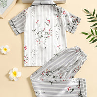 Silver Stripe & Floral Print Kids' Pajamas