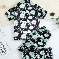 Black Floral Print Trimmed Kids' Pajamas