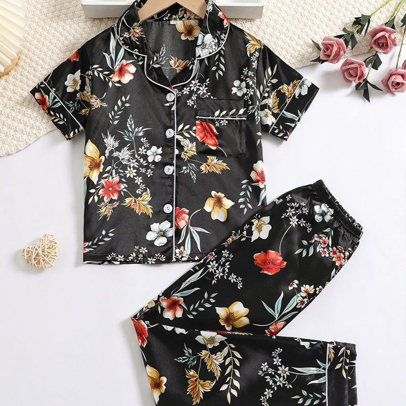 Black Floral Print Kids' Pajamas