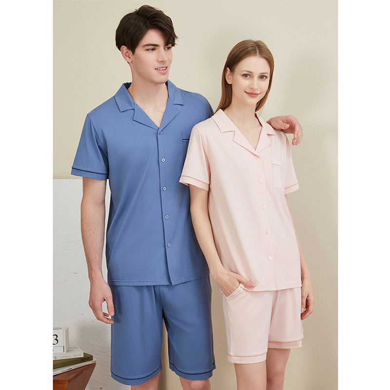 Women's Notched Collar Couple Short Pajama Set