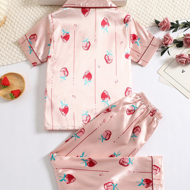 Pink Strawberry Print Kids' Pajamas