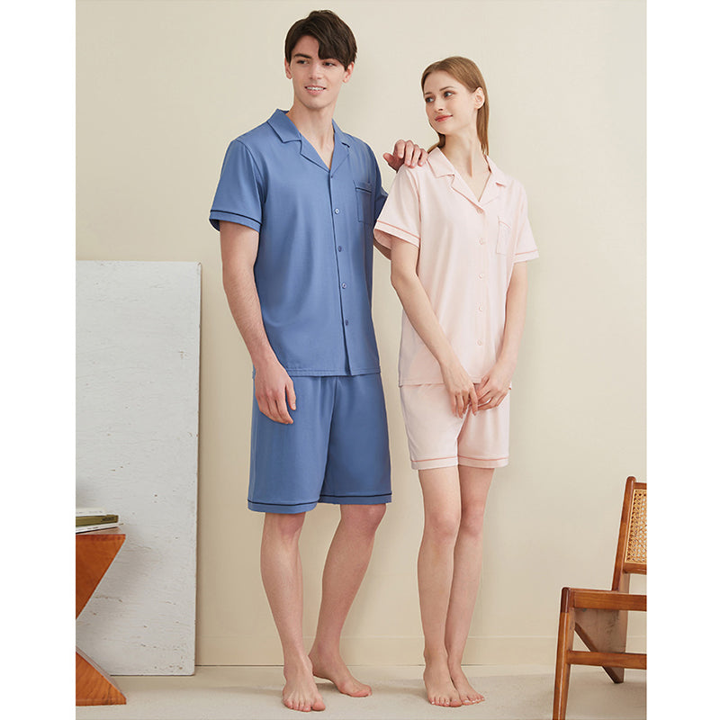 Women's Notched Collar Couple Short Pajama Set